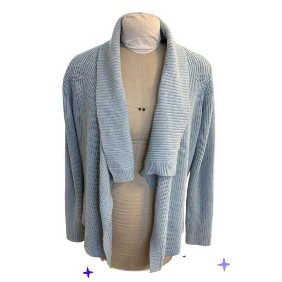 Charter Club Cardigan Open Front Shawl Collar Sz. L Metallic Threads Lt. Blue - Picture 1 of 13